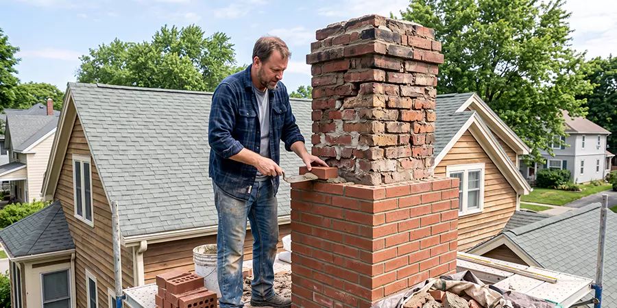 Old and Crumbling Brick Chimney Rebuild Cedar Park