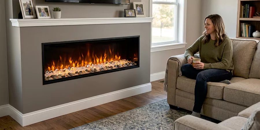Electric Fireplace With Crystal and Pebble Embers Cedar Park